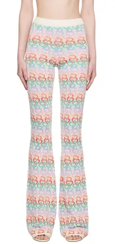 Marco Rambaldi Multicolor Heart Flare Knit Pants Small White
