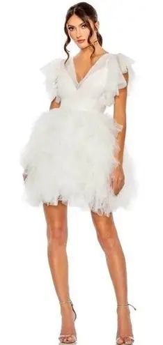 Mac Duggal 20505 Flutter Ruffle Sleeve Tiered Mini Dress Size 2 NWT White