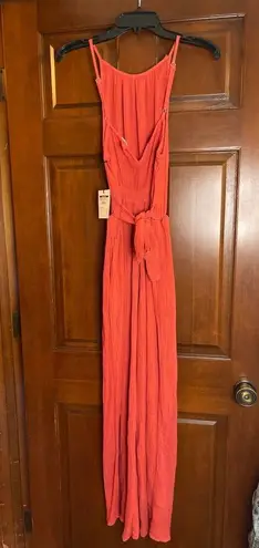 Bella Dahl Smocked back Cami jumpsuit in Papya red