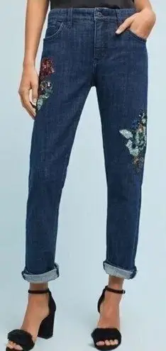Pilcro and the Letterpress Anthropologie Sequin Floral Slim Boyfriend Jean