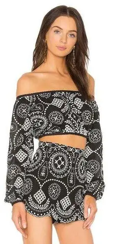 Alice McCALL Top Anywhere Black White Embroidered Off the Shoulder Crop Top Sz 6 - Image 2