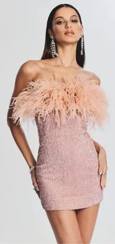 Retrofête Retrofete Torin Feather Sequin Strapless Mini Dress Dusty Peach Pink