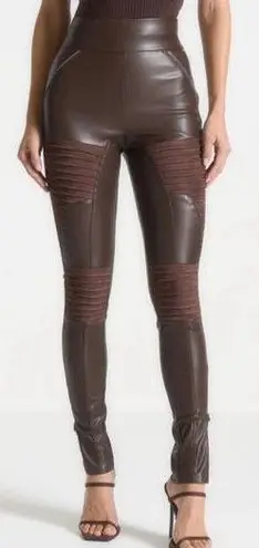 Maniere De Voir Leather & Suede Ribbed Legging In Chocolate Brown Women’s Size 0