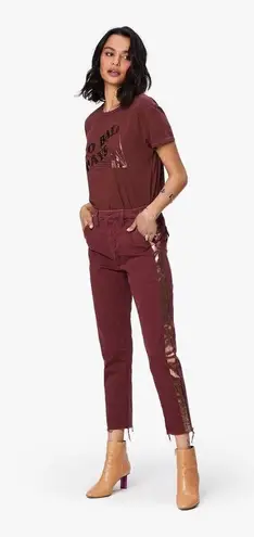 mother the shaker prep fray killing time maroon rose gold stripe trousers pants Red Size 24