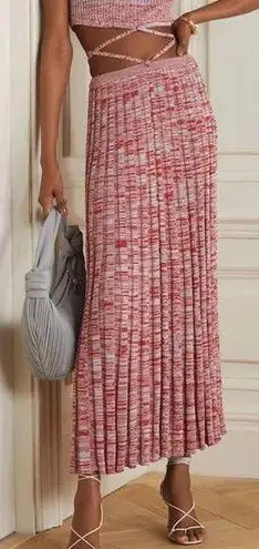 Christopher Esber Mélange Pleated Knit Tie Ribbed Maxi Skirt Red Medium Marled
