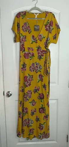 Matilda Jane Wrap Dress Small Mustard Yellow Floral Cottage Core Boho NWT