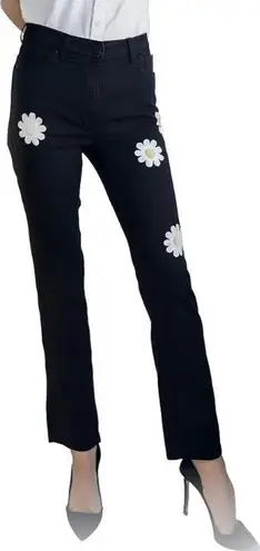 Legend Straight Leg Classic High Rise Denim Pants with Daisy Floral Design Multi Size 31