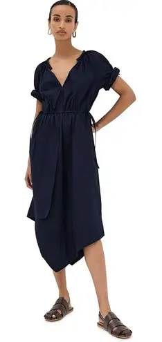 ALC Frank A.L.C. Odin Poplin Midi Asymmetric Cotton Dress Maritime Navy Blue Size 8 NWT
