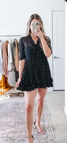 Nicholas Black Polka Dot Chiffon Ruffle Mini Dress