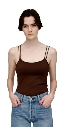 Moussy Vintage Tank Top Women XS Brown Asymmetric Strap Cut Off Camisole Cami