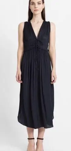Modern Citizen Eleni Grecian Pleated Midi Dress Size Small Navy Blue Satin