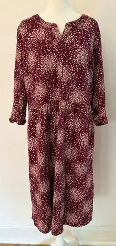 BODEN Long Sleeve Henley Patterned Floral Burst Cotton Shift Dress Size 10L Red