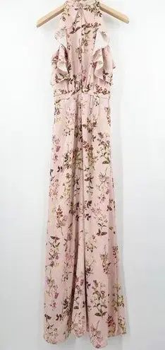 Miss Selfridge Printed Ruffle Maxi Dress Pink Floral Halter Sleeveless Size 10