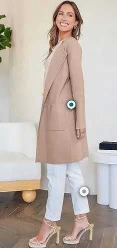 ANRABESS Open Front Knit Tan Cardigan Coatigan Long Lightweight Jacket Size XL