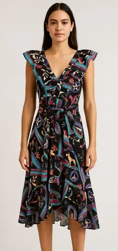 PATBO Cordel Print Belted Midi Dress NWT Sz 4 Black