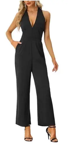 PINKMINK Take Care Backless Halter Neck Jumpsuit in Black size medium