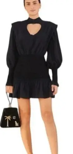 Farm Rio Black Heart Neckline Smocked Detail Mini Dress Size S NWT