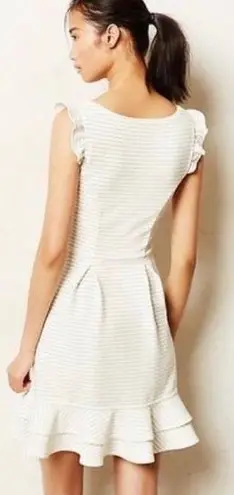 Maeve Anthropologie  White Striped Sunland Ruffle Hem Flutter Sleeve Dress Size 0