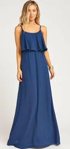 Show Me Your Mumu  Caitlin Cold Shoulder Ruffle Maxi Dress Gown Sz XS Blue Rich