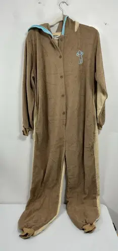 Adult Rongtai Hooded 1 Piece Ginger Bread Man Pajamas XXL Tan Flannel NWT Brown