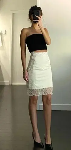 Bebe Vintage Y2K Lace Embroidered Pencil Skirt White Size 2