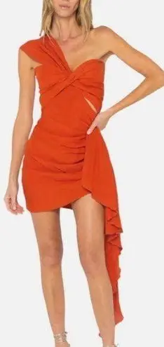 Just BEE Queen Solange Dress Chilli Red One Shoulder Overlay Size XS