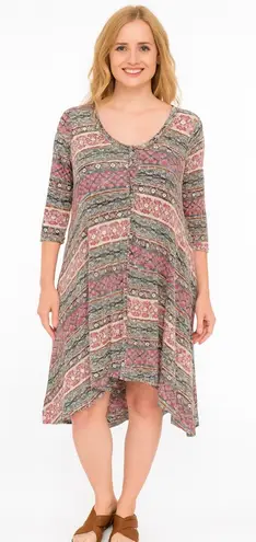 Feathers Pink Gray Asymmetrical Sundress Cuffed Sleeves