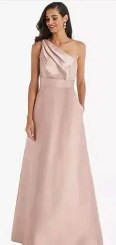 Alfred Sung New! Draped One-Shoulder Satin Maxi Dress in Toasted Sugar, size 14R