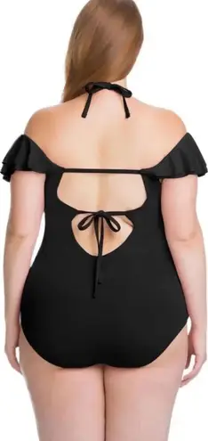 Becca Rebecca Virtue Black Flounce One Piece Swim