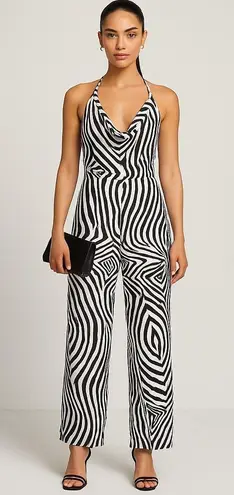 ASOS Zebra Print Halter Wide Leg Jumpsuit Size 6 NWOT Black