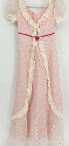 Lorrie Deb Vintage Union Made Cottagecore Coquette Floral Lace Dress Size 9 10 Pink