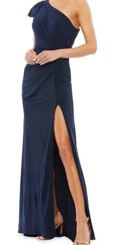 Mac Duggal One-Shoulder Draped Jersey Sheath Gown Navy Size 6 NEW