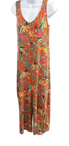 Cuddl Duds XS Orange Tropical Toucan Print Sleeveless Jumpsuit Wide Leg