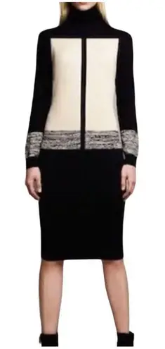 Narcisco Rodriguez Colorblock Turtleneck Sweater Dress Black Cream Size Large Black