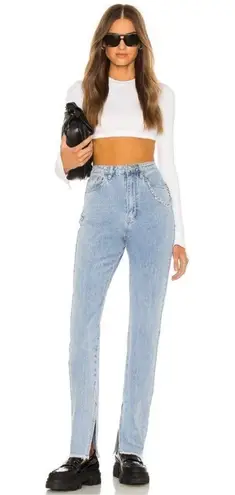 We Wore What High Rise Slit Hem Jeans Frayed Hem Light Blue Wash Size 26