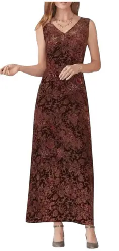 Sundance Silk Blend Velvet Brown Floral Paisley Print Sleeveless Maxi Dress MED