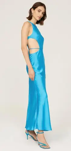 Alexis Lune Gown Womens Blue Sleeveless Cutout A-Line Maxi Satin Medium