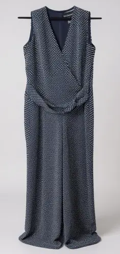 Long Tall Sally navy and white sleeveless pant romper US 8 39" inseam Blue