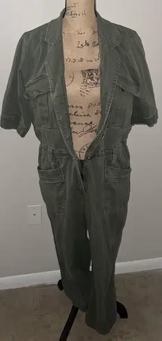 Democracy Olive Green Stretch Cotton Twill Jumpsuit