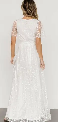 Baltic Born Marseille White Leaf Embossed Tulle Maxi Dress