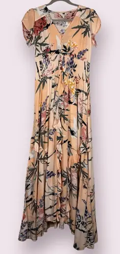 Jaase Peach Floral Flutter Maxi Dress Small