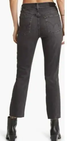 Edwin Bree Slim Straight Leg Jeans in Faded Black Wash with Raw Hem Size 27