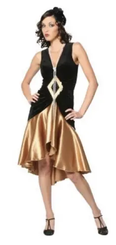 Roaring 20's Flapper Dress Costume With Bonus Wig Black Size M