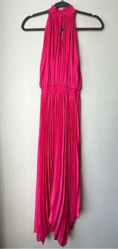 Petal and Pup  Dominique Hot Pink Satin Pleated Maxi Dress 4