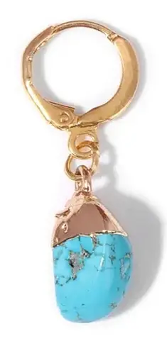 Boutique Handmade Gold Plated Turquoise Drop Huggie Hoop Earrings, 12mm