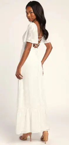 Lulus  Tailor Made For You White Jacquard Lace-Up Maxi Dress