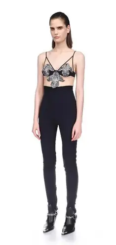 DAVID KOMA Crystal Flower Embroidered Patches Jumpsuit in Black Silver 2 New