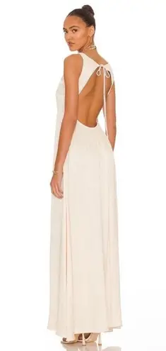 L'Academie  Acton Maxi Dress, Open Back Tie Neck, Ivory Satin Size S, New w/Tag