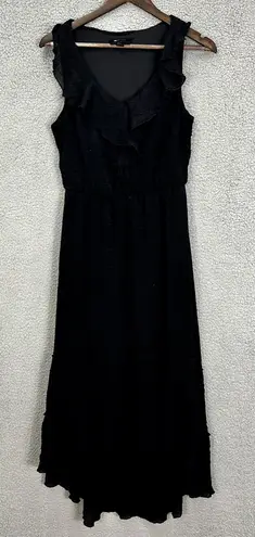 AB Studio Maxi Dress Womens Medium Black Sleeveless Ruffle Hi Low Boho Feminine