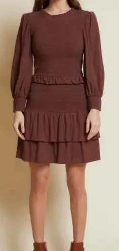 Nation Ltd Abby Smocked Ruffle Mini Dress in Pinot Noir